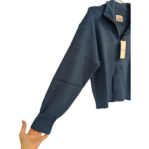 Stitches & Stripes Eva Half Zip Pullover Sweater Cropped Preppy Blue XL NWT - Picture 5 of 7